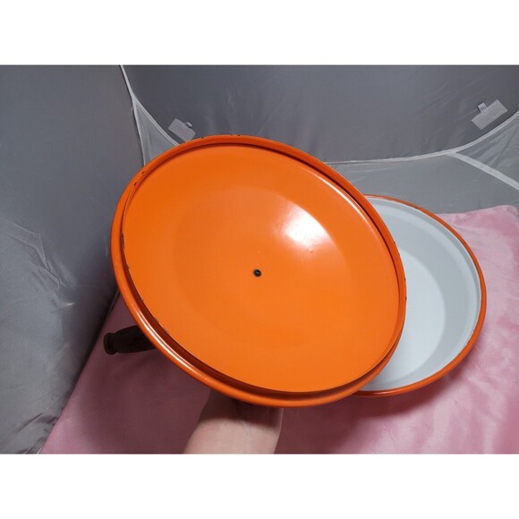 Vintage 1960s Midcentury Modern Red Orange Enamel Chafing Dish - Picture 5 of 7